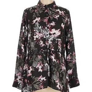 Floral Button Up Blouse with Optional Drawstring Waist